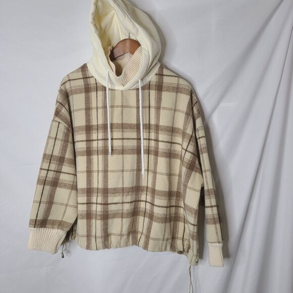 Toon Bear Plaid Turtleneck Hooded Pullover Sweatshirt sz M - Picture 1 of 3